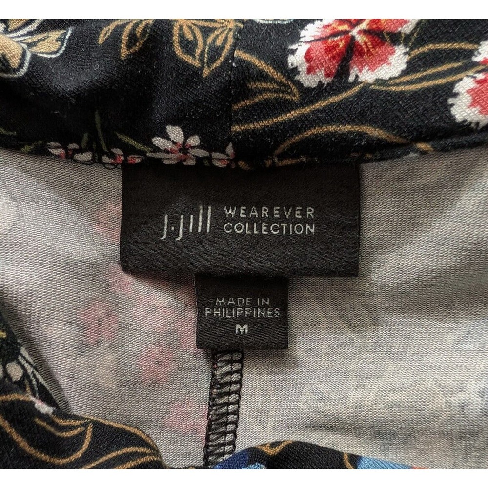 J.Jill Tunic Top Black Floral Cowl Neck Shirt Wearever Collection Women's Size M - Picture 6 of 8